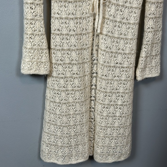 Y2K Heart Moon Star Mohair Blend Cowl Neck Sweater long Cream Crochet Open Sz M - Picture 10 of 14